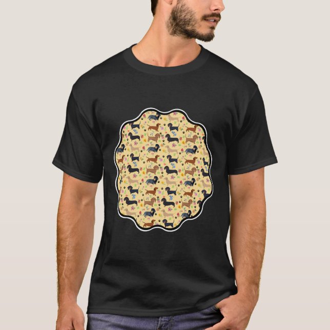 Spring Dachshund Pattern With Flowers T-Shirt (Front)