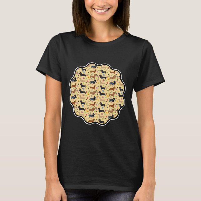 Spring Dachshund Pattern With Flowers T-Shirt (Front)