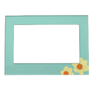 Spring Daffodil Background Yellow Flowers on Blue Magnetic Frame