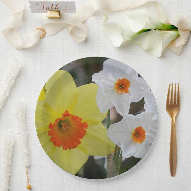 Spring Daffodil Blooms Floral Paper Plates (Wedding)