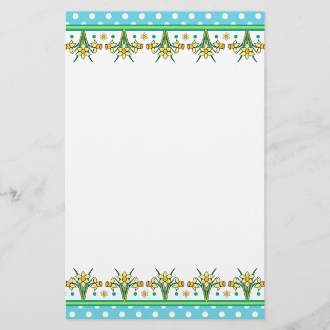 Spring Daffodil Border and Polka Dots Stationery (Front)