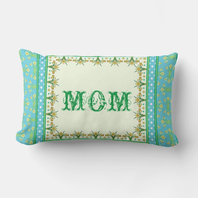 Spring Daffodil Border, Polka Dots Lumbar Pillow (Front)