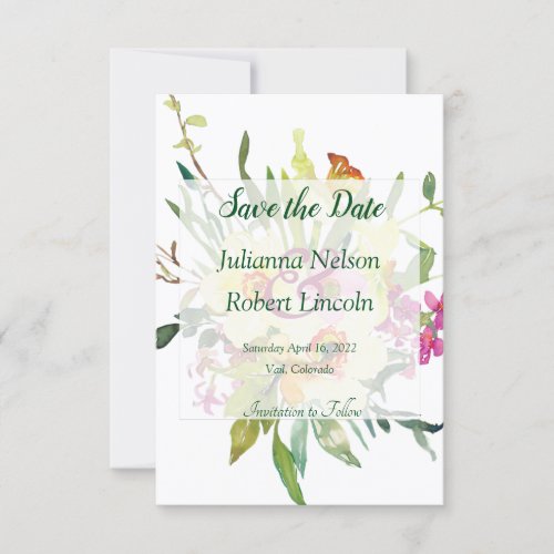 Spring daffodil bouquet save the date invitation