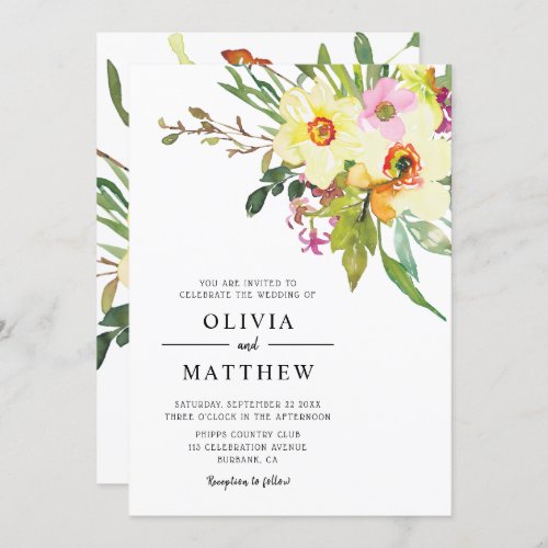 Spring Daffodil Bouquet Watercolor Floral Wedding Invitation