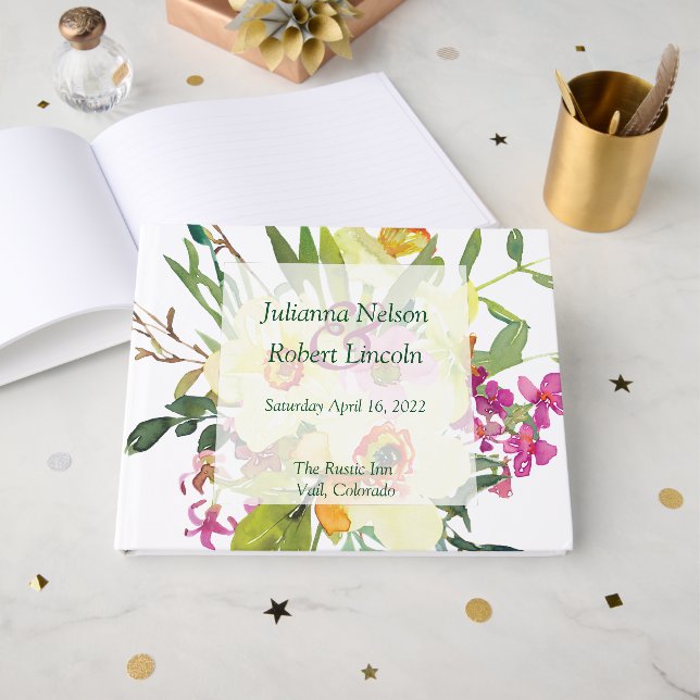 Spring daffodil bouquet wedding   guest book (Front Open)