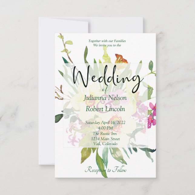 Spring daffodil bouquet wedding invitation (Front)