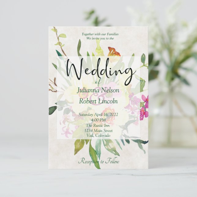 Spring daffodil bouquet wedding invitation (Standing Front)