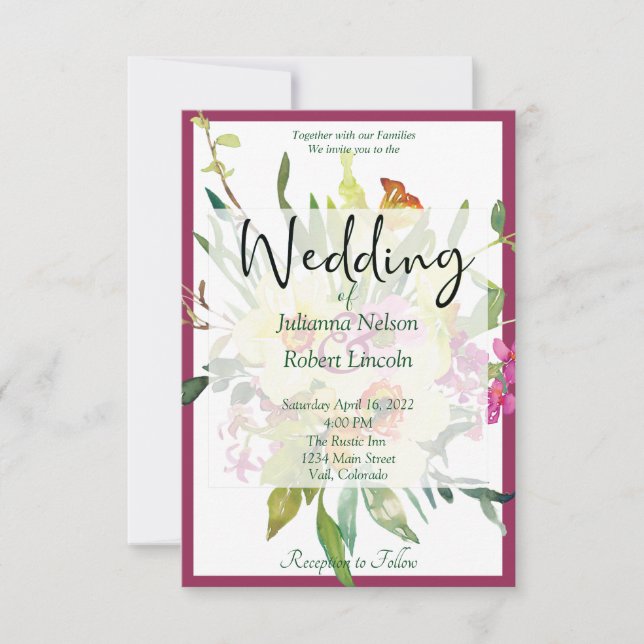 Spring daffodil bouquet wedding invitation (Front)