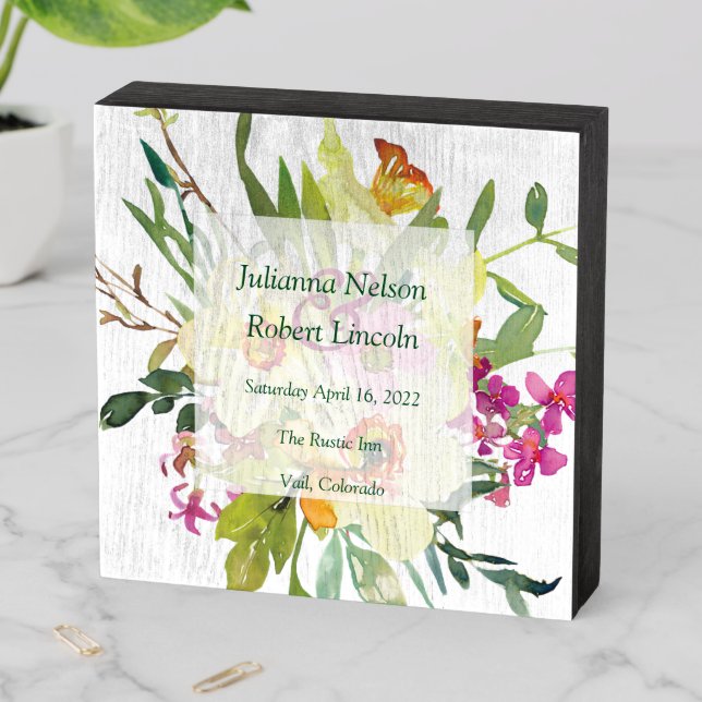 Spring daffodil bouquet wedding wooden box sign (In Situ Horizontal)