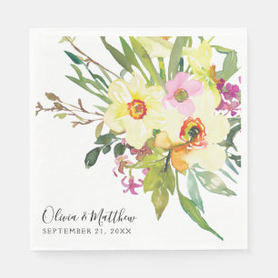 Spring Daffodil Bouquet Yellow Floral Wedding Napkins