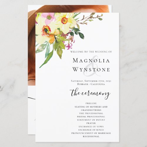 Spring Daffodil Floral Photo Wedding Program