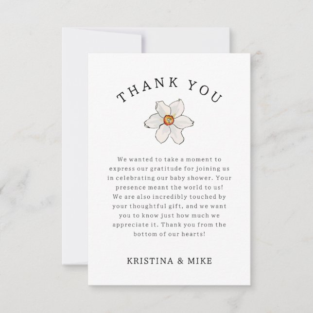Spring Daffodil Flower Thank You Baby Shower Card (Front)