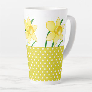 Spring Daffodil Flower with Polka-Dots Yellow Latte Mug