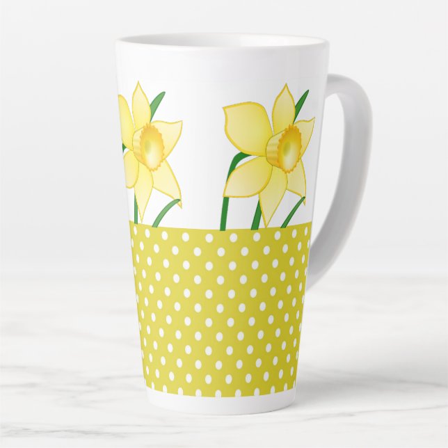 Spring Daffodil Flower with Polka-Dots Yellow  Latte Mug (Right Angle)