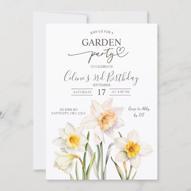 Spring Daffodil Garden Birthday Party Invitation (Front)