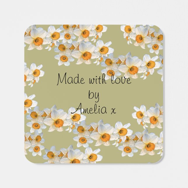 Spring Daffodil Handmade by Square Sticker (Single)