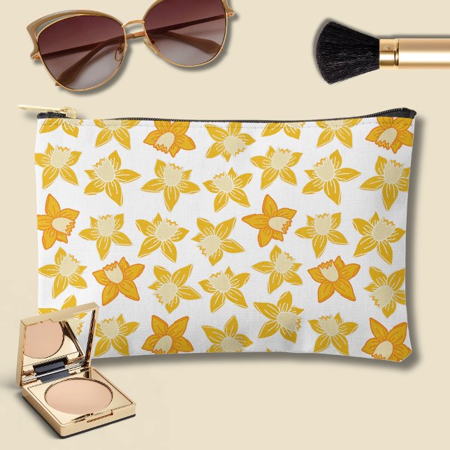 Spring Daffodil pattern Accessory Pouch (Spring daffodil yelllow floral cosmetic pouch)