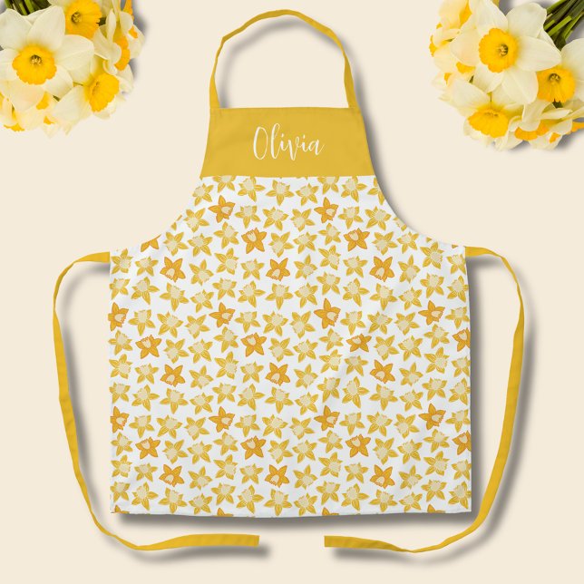 Spring Daffodil Pattern Apron (Daffodil spring floral kitchen apron)