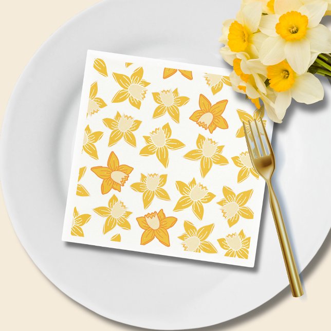 Spring Daffodil Pattern Napkins (Daffodil spring floral paper napkins)