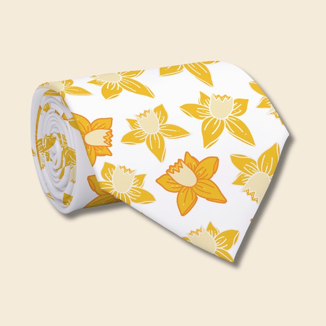 Spring Daffodil pattern Neck Tie (Daffodil spring floral tie)