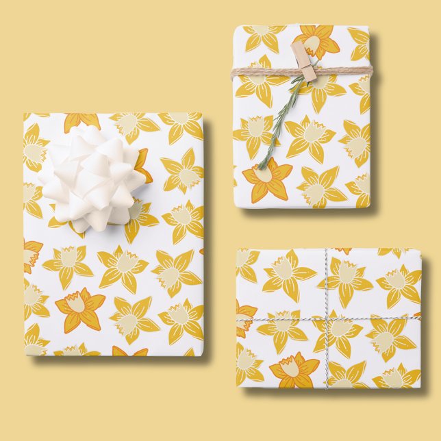 Spring Daffodil Pattern Wrapping Paper Sheets (Yellow daffodil, Spring floral wrapping paper sheets.  Matching items available.)
