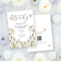 Spring Daffodil QR Code Hello Baby Shower 