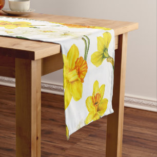 Spring Daffodil Watercolor Floral Arrangement Short Table Runner