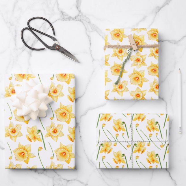 Spring Daffodil Yellow Rustic Floral  Wrapping Paper Sheets (Front)