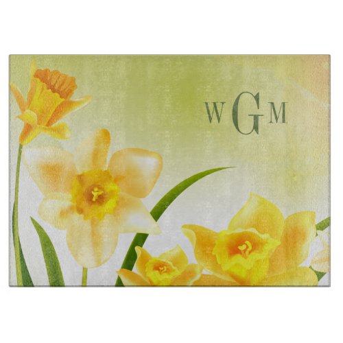 Spring Daffodils Glass Decorative  Cutting Board