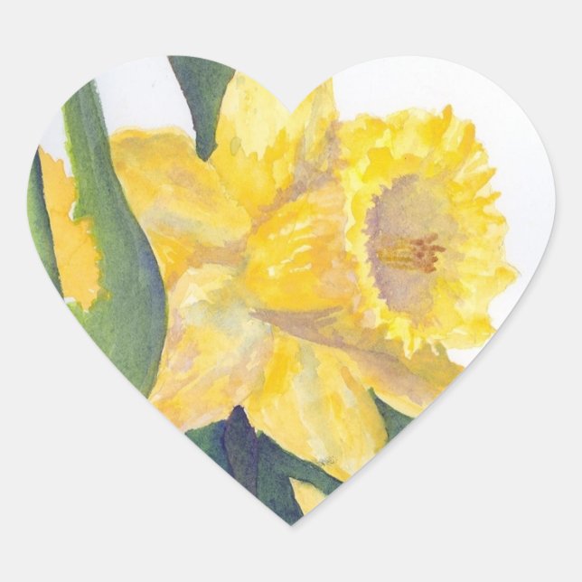 Spring Daffodils Heart Sticker (Front)