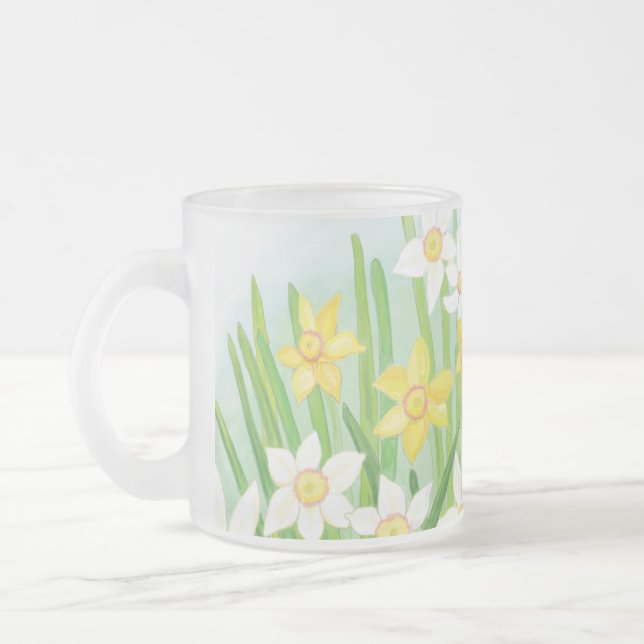 Spring Daffodils in a Flower Garden Frosted Glass Coffee Mug (Left)