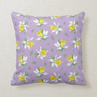 Spring Daffodils on Light Purple Background  Throw Pillow