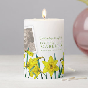 Spring daffodils photo memorial funeral  pillar candle