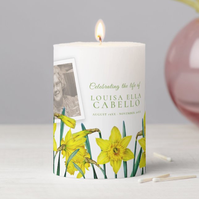 Spring daffodils photo memorial funeral  pillar candle (In Situ)
