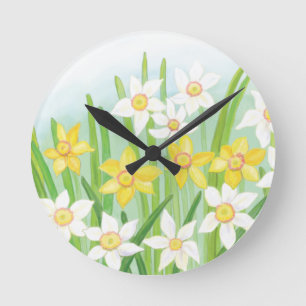 Spring Daffodils Round Clock