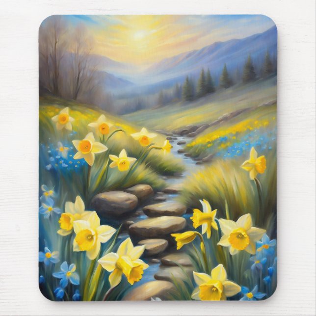 Spring Daffodils Smoky Mountains Wildflowers Mouse Pad (Front)