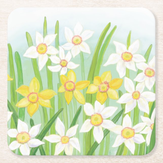 Spring Daffodils  Square Paper Coaster (Front)