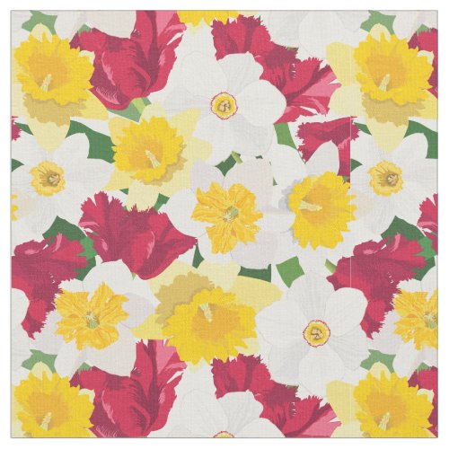 Spring Daffodils  Tulips Pattern Fabric