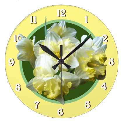 Spring Daffodils White Yellow Narcissus Flowers Large Clock