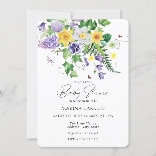 Spring Daffodils Wildflowers  Poem Baby Shower Invitation