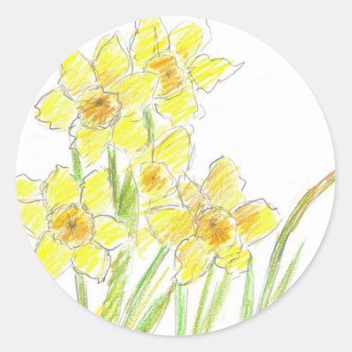 Spring Daffodils Yellow Flower Watercolor Classic Round Sticker
