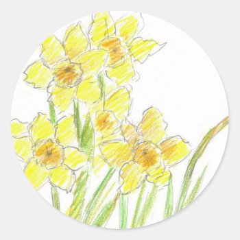 Spring Daffodils Yellow Flower Watercolor Classic Round Sticker by CountryGarden at Zazzle