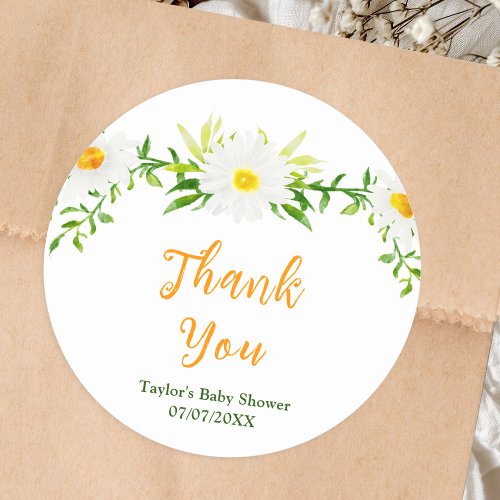 Spring Daisies Floral Baby Shower Thank You Classic Round Sticker