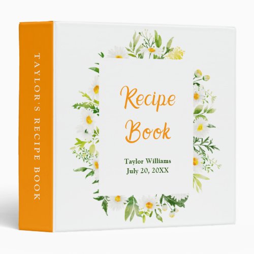 Spring Daisies Floral Recipe Book 3 Ring Binder