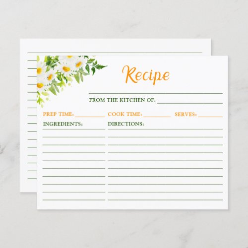 Spring Daisies Floral Recipe Card