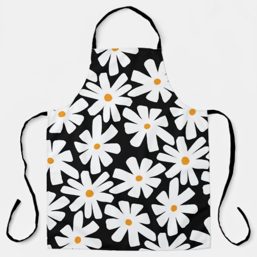 Spring daisies floral retro pattern black  apron