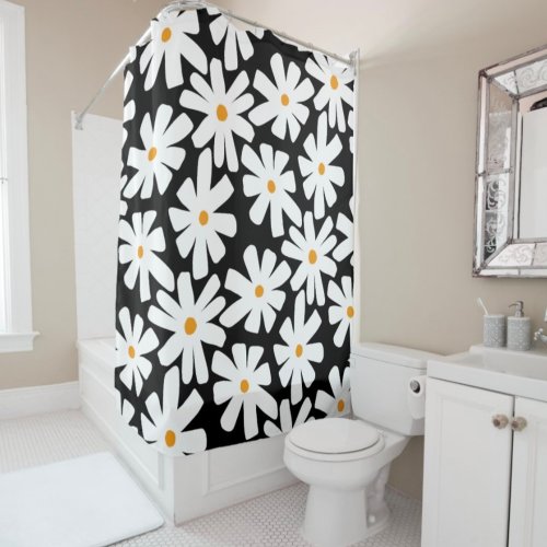 Spring daisies floral retro pattern black  shower curtain