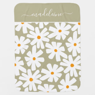 Spring daisies floral retro pattern sage custom baby blanket