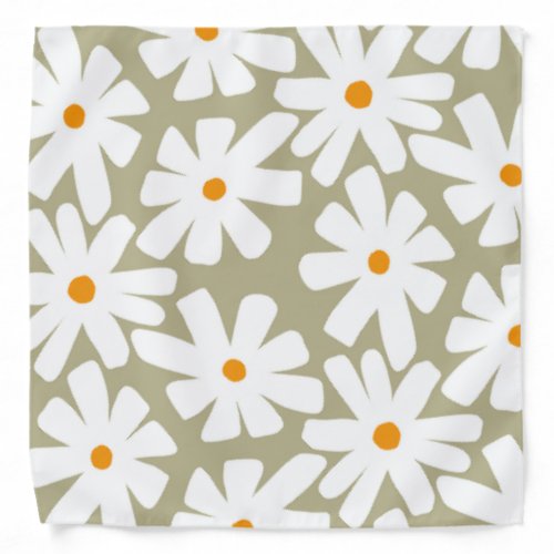 Spring daisies floral retro pattern sage green bandana