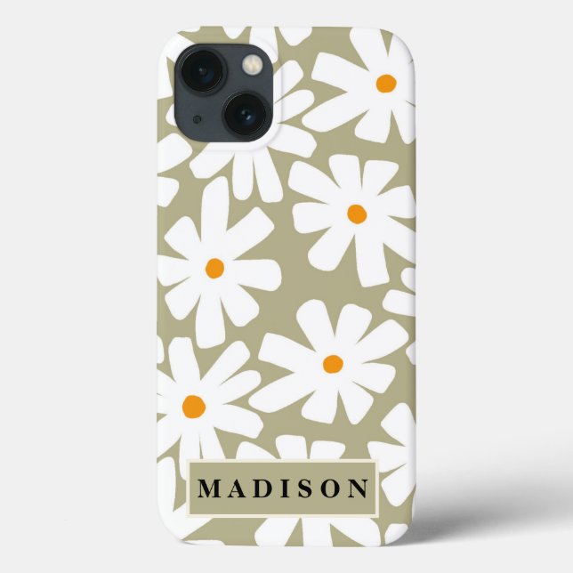 Spring daisies floral retro pattern sage green Case-Mate iPhone case (Back)